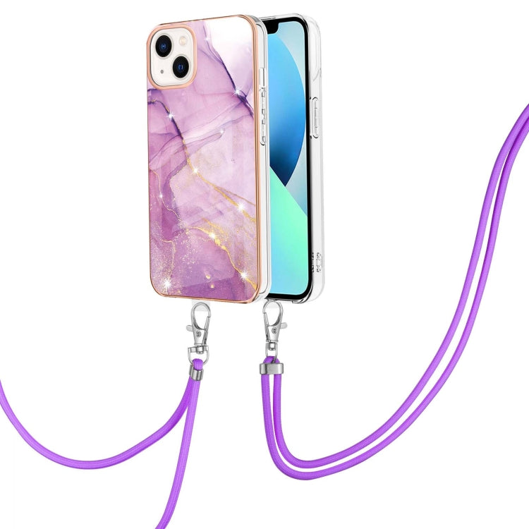 Electroplating Marble Pattern IMD TPU Shockproof Case with Neck Lanyard, For iPhone 15 Pro Max, For iPhone 15 Pro, For iPhone 15 Plus, For iPhone 15