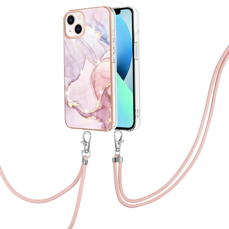 Electroplating Marble Pattern IMD TPU Shockproof Case with Neck Lanyard, For iPhone 15 Pro Max, For iPhone 15 Pro, For iPhone 15 Plus, For iPhone 15