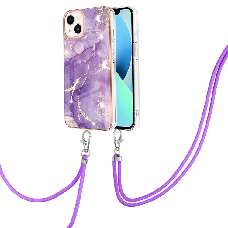 Electroplating Marble Pattern IMD TPU Shockproof Case with Neck Lanyard, For iPhone 15 Pro Max, For iPhone 15 Pro, For iPhone 15 Plus, For iPhone 15