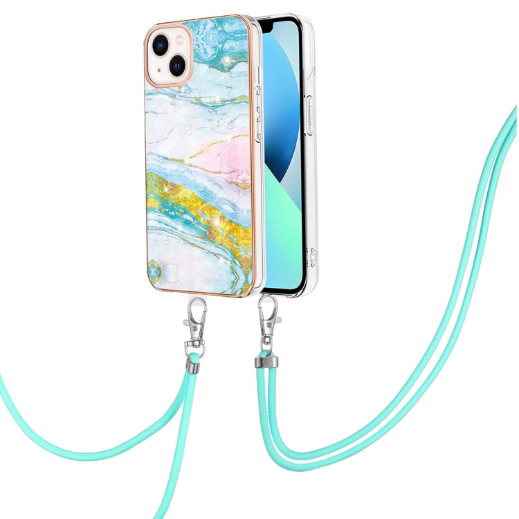Electroplating Marble Pattern IMD TPU Shockproof Case with Neck Lanyard, For iPhone 15 Pro Max, For iPhone 15 Pro, For iPhone 15 Plus, For iPhone 15