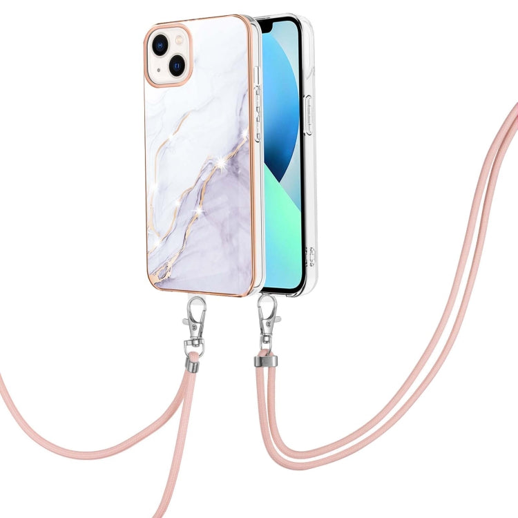 Electroplating Marble Pattern IMD TPU Shockproof Case with Neck Lanyard, For iPhone 15 Pro Max, For iPhone 15 Pro, For iPhone 15 Plus, For iPhone 15