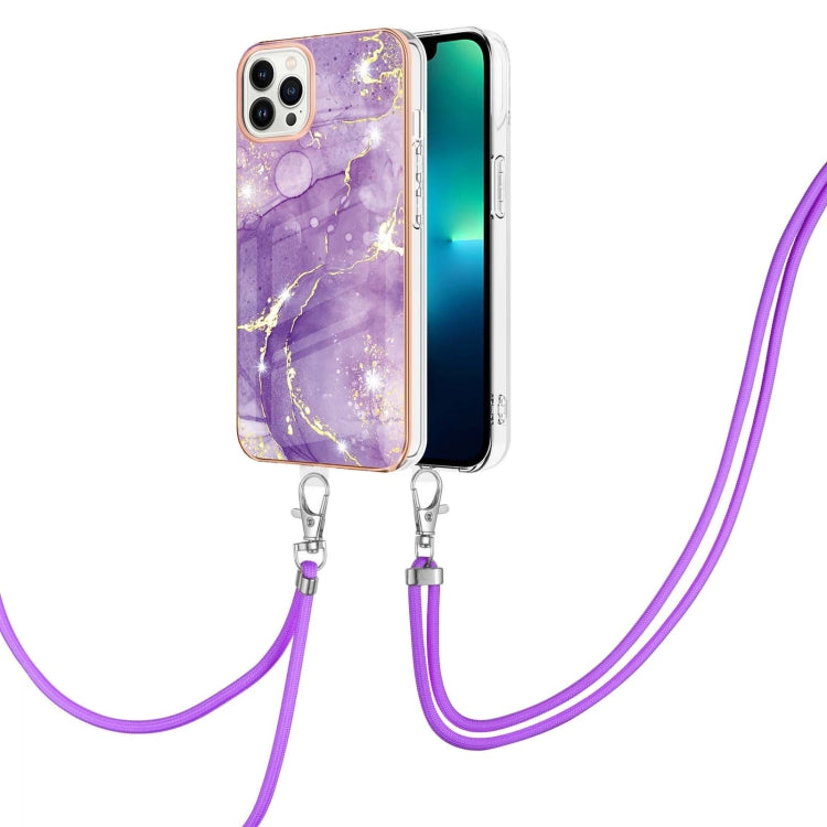Electroplating Marble Pattern IMD TPU Shockproof Case with Neck Lanyard, For iPhone 15 Pro Max, For iPhone 15 Pro, For iPhone 15 Plus, For iPhone 15