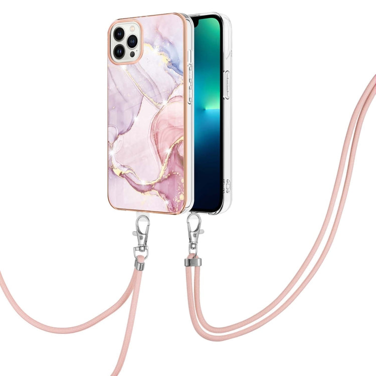 Electroplating Marble Pattern IMD TPU Shockproof Case with Neck Lanyard, For iPhone 15 Pro Max, For iPhone 15 Pro, For iPhone 15 Plus, For iPhone 15