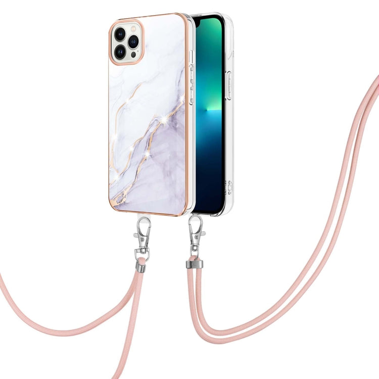 Electroplating Marble Pattern IMD TPU Shockproof Case with Neck Lanyard, For iPhone 15 Pro Max, For iPhone 15 Pro, For iPhone 15 Plus, For iPhone 15