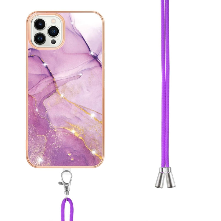 Electroplating Marble Pattern IMD TPU Shockproof Case with Neck Lanyard, For iPhone 15 Pro Max, For iPhone 15 Pro, For iPhone 15 Plus, For iPhone 15