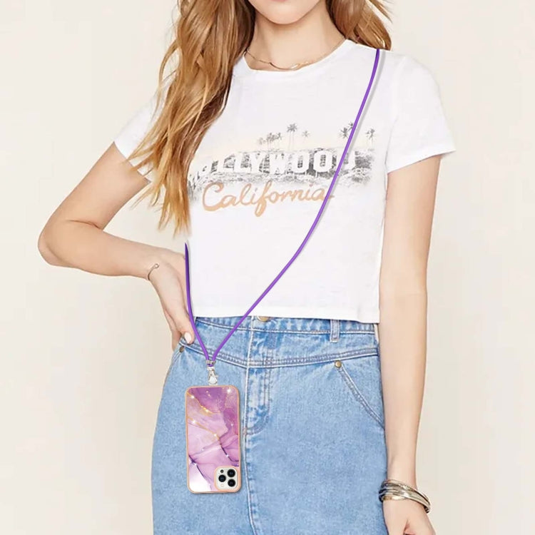 Electroplating Marble Pattern IMD TPU Shockproof Case with Neck Lanyard, For iPhone 15 Pro Max, For iPhone 15 Pro, For iPhone 15 Plus, For iPhone 15