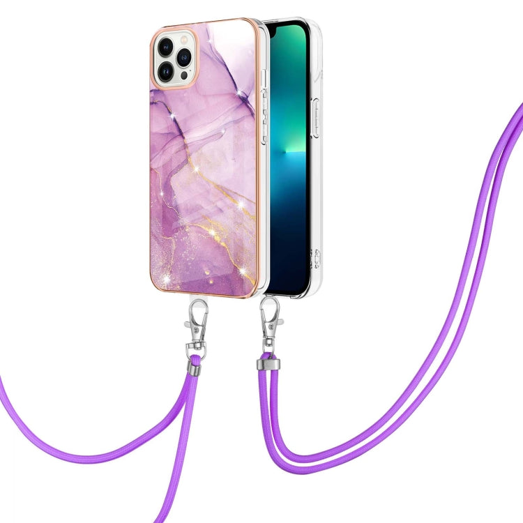 Electroplating Marble Pattern IMD TPU Shockproof Case with Neck Lanyard, For iPhone 15 Pro Max, For iPhone 15 Pro, For iPhone 15 Plus, For iPhone 15