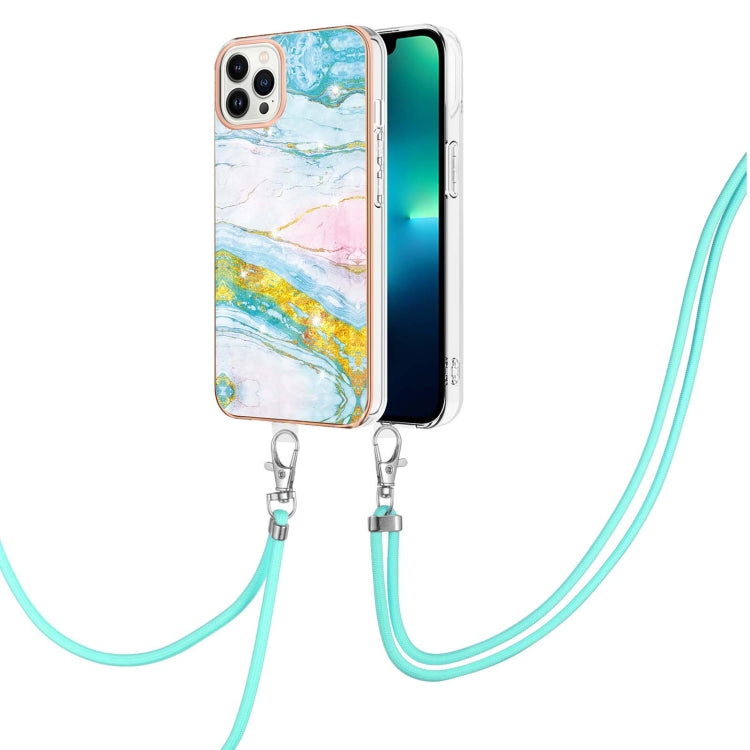 Electroplating Marble Pattern IMD TPU Shockproof Case with Neck Lanyard, For iPhone 15 Pro Max, For iPhone 15 Pro, For iPhone 15 Plus, For iPhone 15