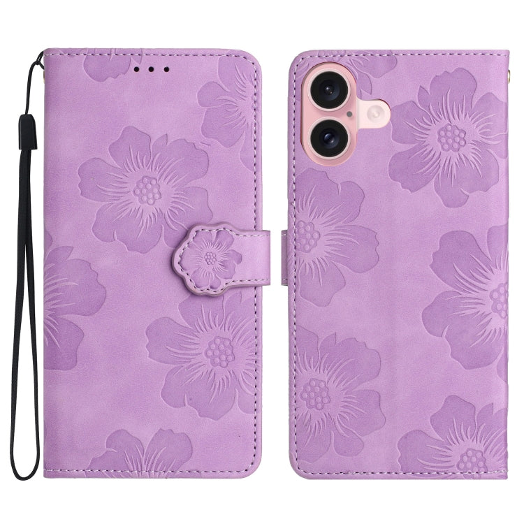 Flower Embossing Pattern Leather Phone Case, For iPhone 16e, For iPhone 16 Pro Max, For iPhone 16 Pro, For iPhone 16 Plus