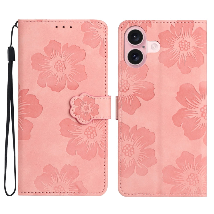 Flower Embossing Pattern Leather Phone Case, For iPhone 16e, For iPhone 16 Pro Max, For iPhone 16 Pro, For iPhone 16 Plus