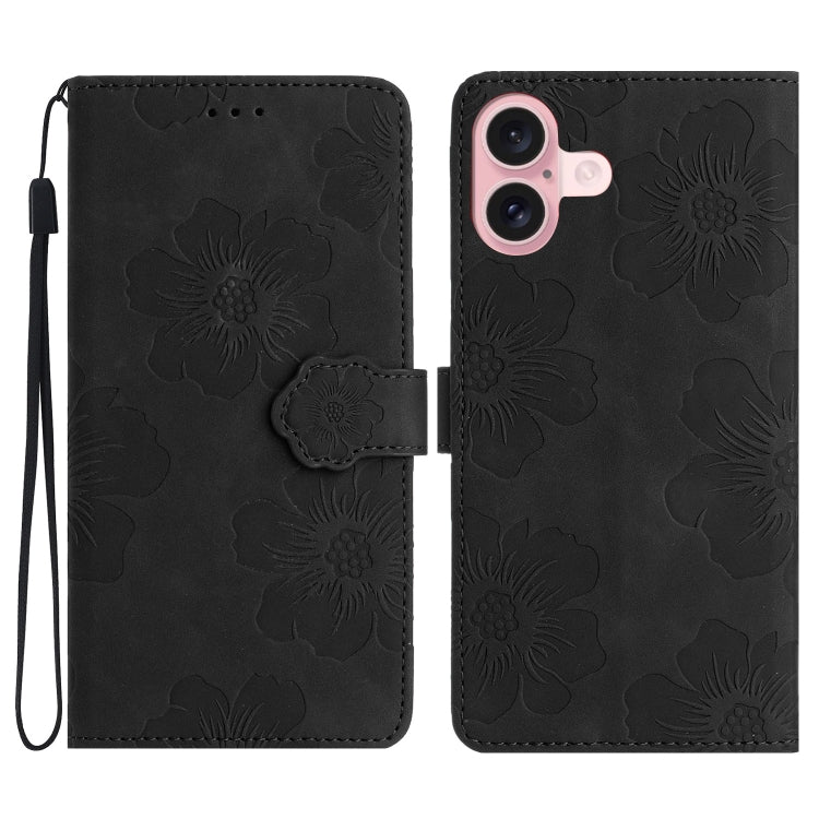 Flower Embossing Pattern Leather Phone Case, For iPhone 16e, For iPhone 16 Pro Max, For iPhone 16 Pro, For iPhone 16 Plus