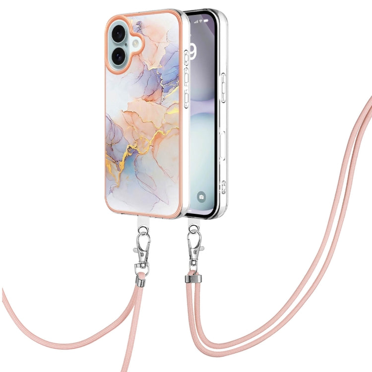 Electroplating Pattern IMD TPU Shockproof Case with Neck Lanyard, For iPhone 16 Pro Max, For iPhone 16 Pro, For iPhone 16 Plus, For iPhone 16