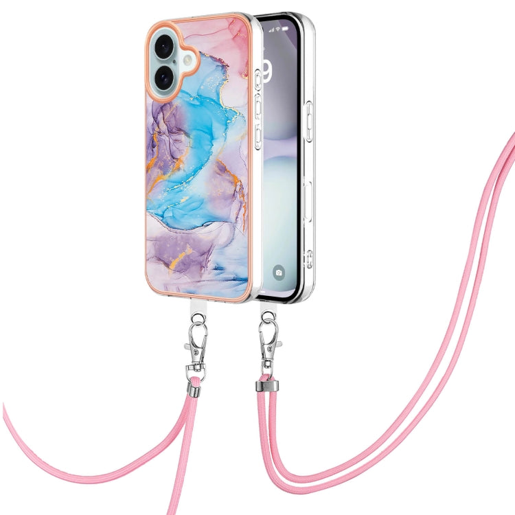 Electroplating Pattern IMD TPU Shockproof Case with Neck Lanyard, For iPhone 16 Pro Max, For iPhone 16 Pro, For iPhone 16 Plus, For iPhone 16