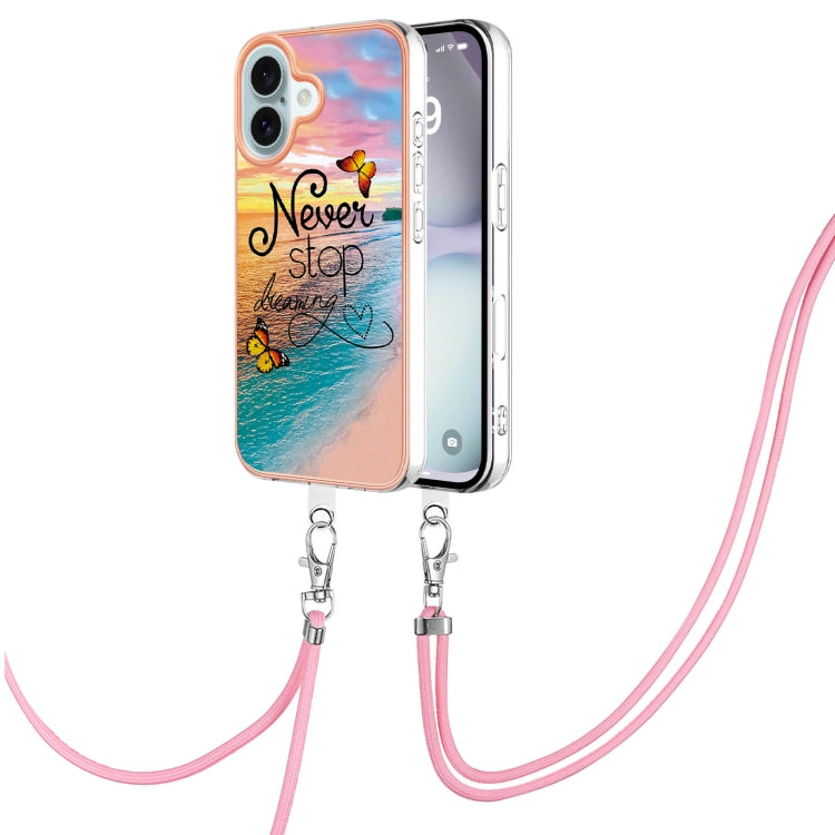 Electroplating Pattern IMD TPU Shockproof Case with Neck Lanyard, For iPhone 16 Pro Max, For iPhone 16 Pro, For iPhone 16 Plus, For iPhone 16