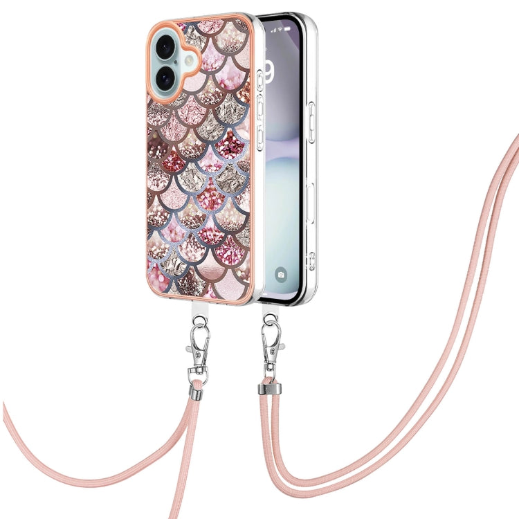 Electroplating Pattern IMD TPU Shockproof Case with Neck Lanyard, For iPhone 16 Pro Max, For iPhone 16 Pro, For iPhone 16 Plus, For iPhone 16