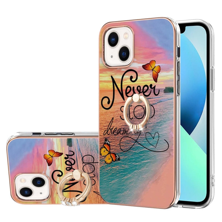 Electroplating Pattern IMD TPU Shockproof Case with Rhinestone Ring Holder, For iPhone 15 Pro Max, For iPhone 15 Pro, For iPhone 15 Plus, For iPhone 15