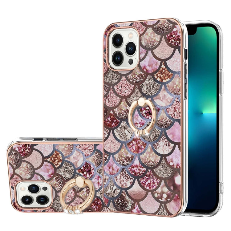 Electroplating Pattern IMD TPU Shockproof Case with Rhinestone Ring Holder, For iPhone 15 Pro Max, For iPhone 15 Pro, For iPhone 15 Plus, For iPhone 15