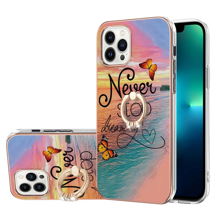 Electroplating Pattern IMD TPU Shockproof Case with Rhinestone Ring Holder, For iPhone 16 Pro Max, For iPhone 16 Pro, For iPhone 16 Plus, For iPhone 16