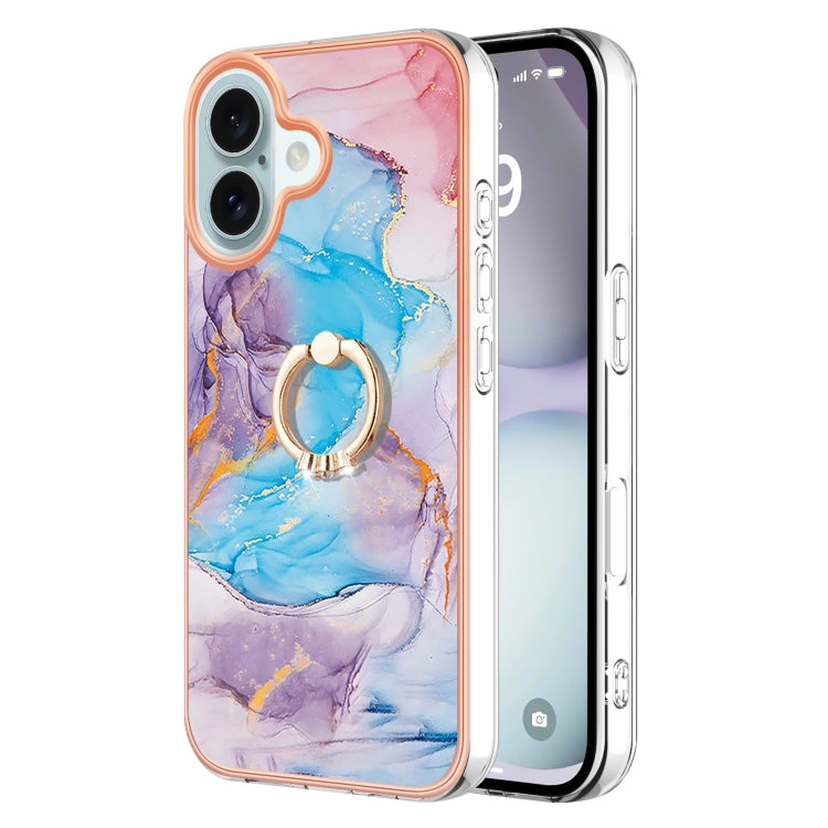 Electroplating Pattern IMD TPU Shockproof Case with Rhinestone Ring Holder, For iPhone 16 Pro Max, For iPhone 16 Pro, For iPhone 16 Plus, For iPhone 16