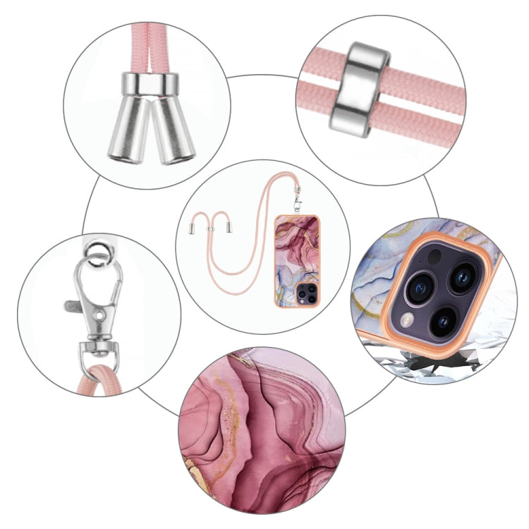 Electroplating Marble Dual-side IMD Phone Case with Lanyard, For iPhone 15 Pro Max, For iPhone 15 Pro, For iPhone 15 Plus, For iPhone 15