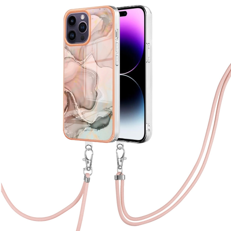 Electroplating Marble Dual-side IMD Phone Case with Lanyard, For iPhone 15 Pro Max, For iPhone 15 Pro, For iPhone 15 Plus, For iPhone 15