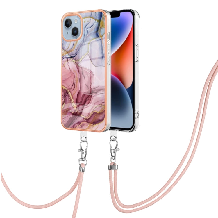 Electroplating Marble Dual-side IMD Phone Case with Lanyard, For iPhone 15 Pro Max, For iPhone 15 Pro, For iPhone 15 Plus, For iPhone 15