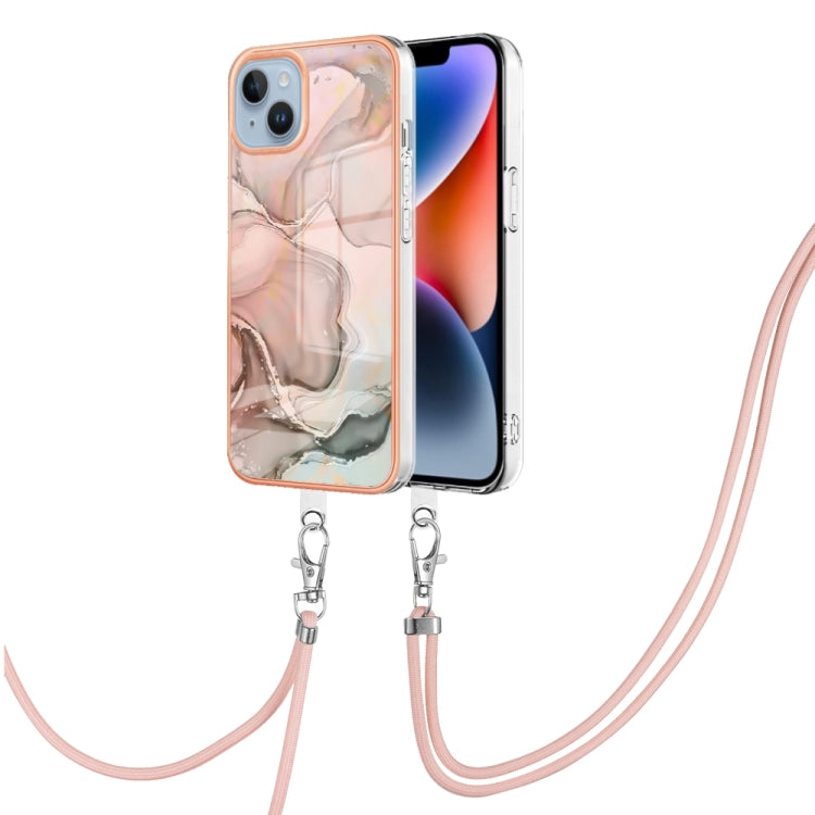 Electroplating Marble Dual-side IMD Phone Case with Lanyard, For iPhone 15 Pro Max, For iPhone 15 Pro, For iPhone 15 Plus, For iPhone 15