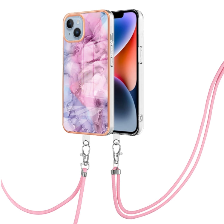 Electroplating Marble Dual-side IMD Phone Case with Lanyard, For iPhone 15 Pro Max, For iPhone 15 Pro, For iPhone 15 Plus, For iPhone 15