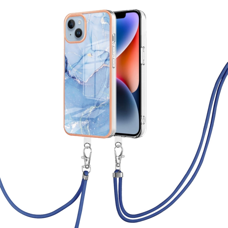 Electroplating Marble Dual-side IMD Phone Case with Lanyard, For iPhone 15 Pro Max, For iPhone 15 Pro, For iPhone 15 Plus, For iPhone 15