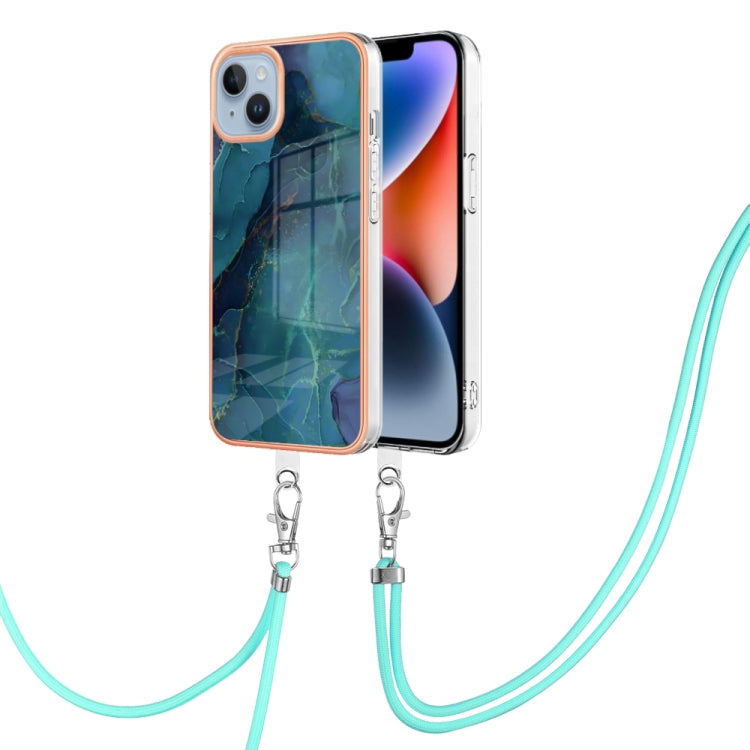 Electroplating Marble Dual-side IMD Phone Case with Lanyard, For iPhone 15 Pro Max, For iPhone 15 Pro, For iPhone 15 Plus, For iPhone 15