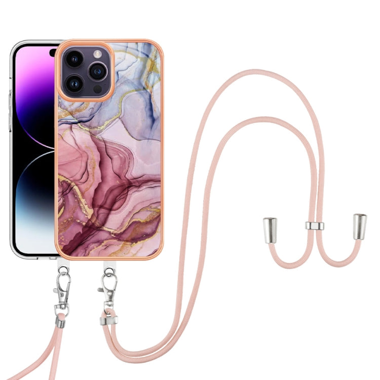 Electroplating Marble Dual-side IMD Phone Case with Lanyard, For iPhone 16 Pro Max, For iPhone 16 Pro, For iPhone 16 Plus, For iPhone 16