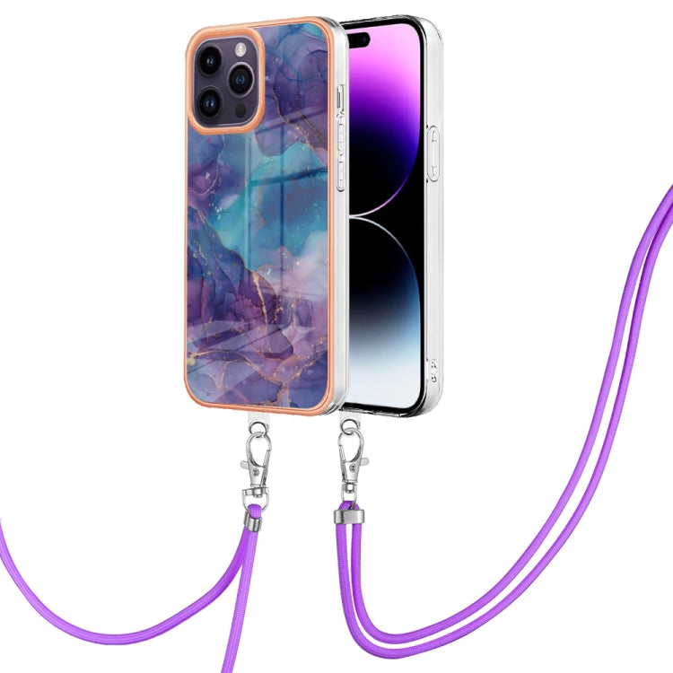 Electroplating Marble Dual-side IMD Phone Case with Lanyard, For iPhone 16 Pro Max, For iPhone 16 Pro, For iPhone 16 Plus, For iPhone 16
