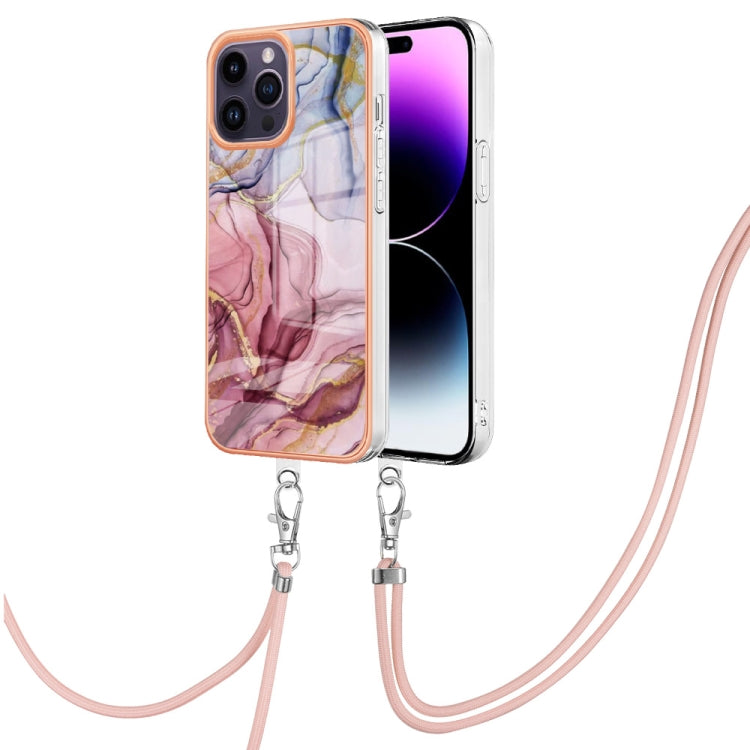 Electroplating Marble Dual-side IMD Phone Case with Lanyard, For iPhone 16 Pro Max, For iPhone 16 Pro, For iPhone 16 Plus, For iPhone 16