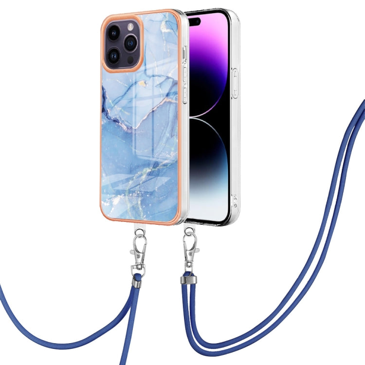 Electroplating Marble Dual-side IMD Phone Case with Lanyard, For iPhone 16 Pro Max, For iPhone 16 Pro, For iPhone 16 Plus, For iPhone 16