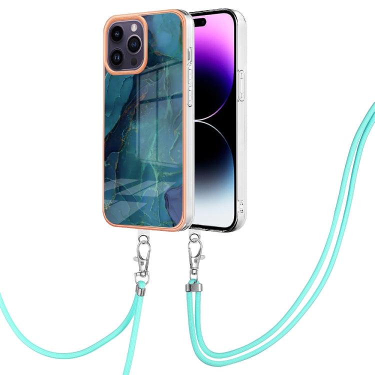 Electroplating Marble Dual-side IMD Phone Case with Lanyard, For iPhone 16 Pro Max, For iPhone 16 Pro, For iPhone 16 Plus, For iPhone 16