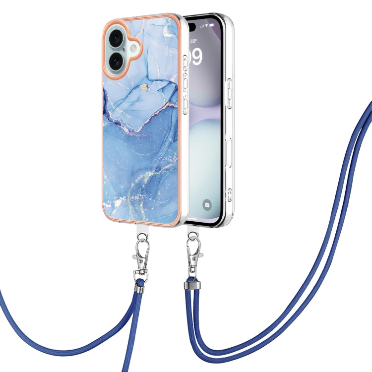 Electroplating Marble Dual-side IMD Phone Case with Lanyard, For iPhone 16 Pro Max, For iPhone 16 Pro, For iPhone 16 Plus, For iPhone 16
