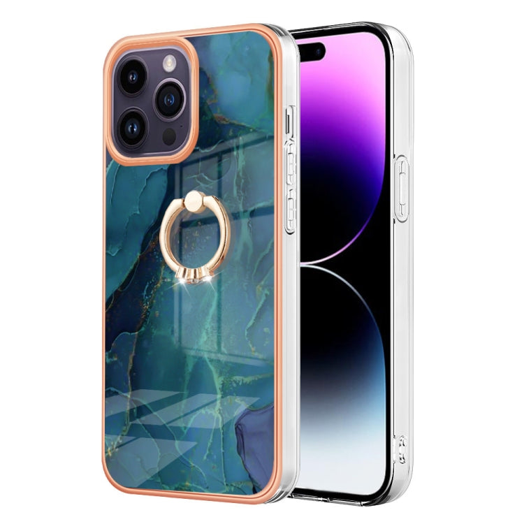Electroplating Marble Dual-side IMD Phone Case with Ring, For iPhone 15 Pro Max, For iPhone 15 Pro, For iPhone 15 Plus, For iPhone 15