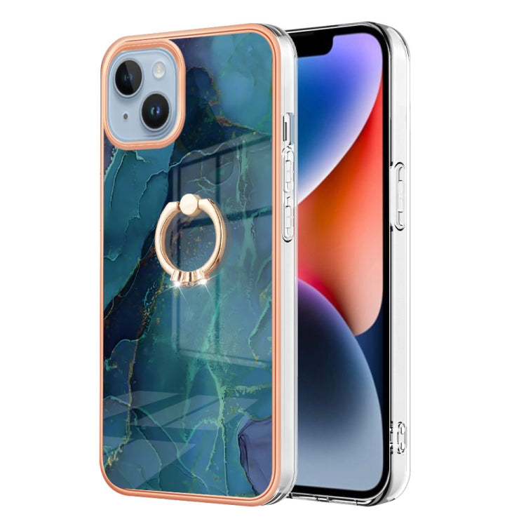 Electroplating Marble Dual-side IMD Phone Case with Ring, For iPhone 15 Pro Max, For iPhone 15 Pro, For iPhone 15 Plus, For iPhone 15
