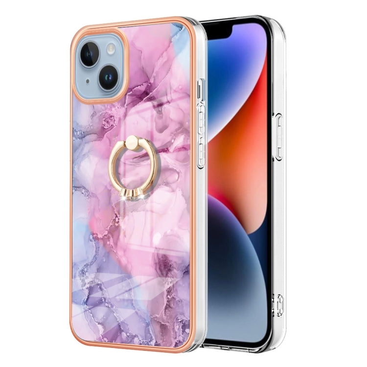 Electroplating Marble Dual-side IMD Phone Case with Ring, For iPhone 15 Pro Max, For iPhone 15 Pro, For iPhone 15 Plus, For iPhone 15