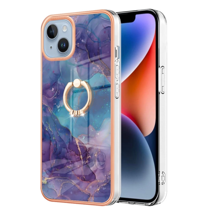 Electroplating Marble Dual-side IMD Phone Case with Ring, For iPhone 15 Pro Max, For iPhone 15 Pro, For iPhone 15 Plus, For iPhone 15