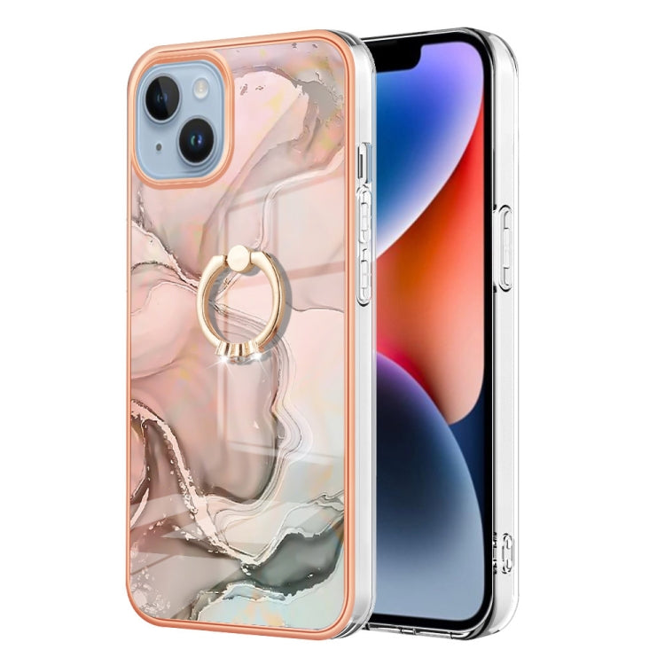 Electroplating Marble Dual-side IMD Phone Case with Ring, For iPhone 15 Pro Max, For iPhone 15 Pro, For iPhone 15 Plus, For iPhone 15