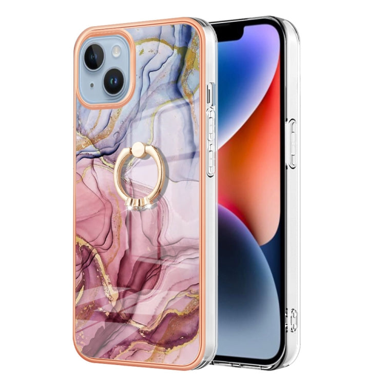 Electroplating Marble Dual-side IMD Phone Case with Ring, For iPhone 15 Pro Max, For iPhone 15 Pro, For iPhone 15 Plus, For iPhone 15