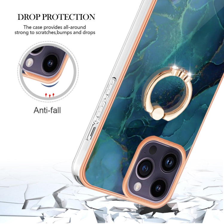 Electroplating Marble Dual-side IMD Phone Case with Ring, For iPhone 16 Pro Max, For iPhone 16 Pro, For iPhone 16 Plus, For iPhone 16