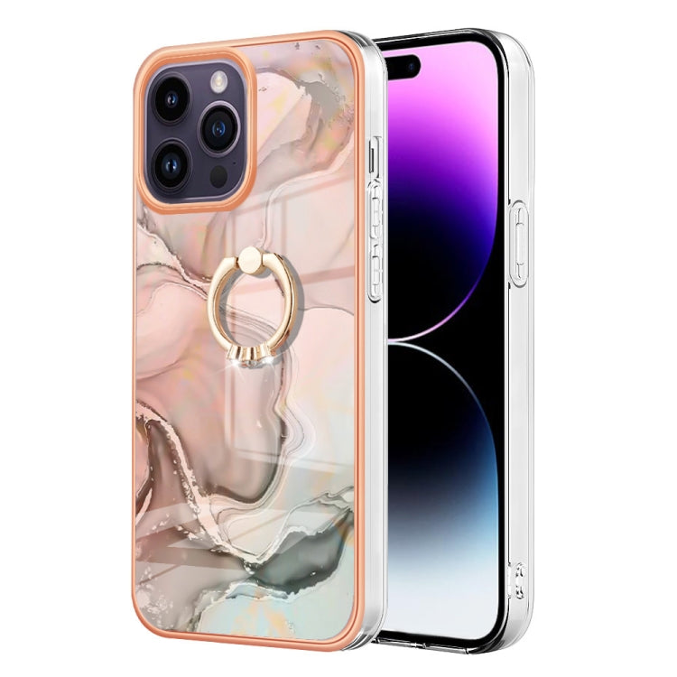 Electroplating Marble Dual-side IMD Phone Case with Ring, For iPhone 16 Pro Max, For iPhone 16 Pro, For iPhone 16 Plus, For iPhone 16