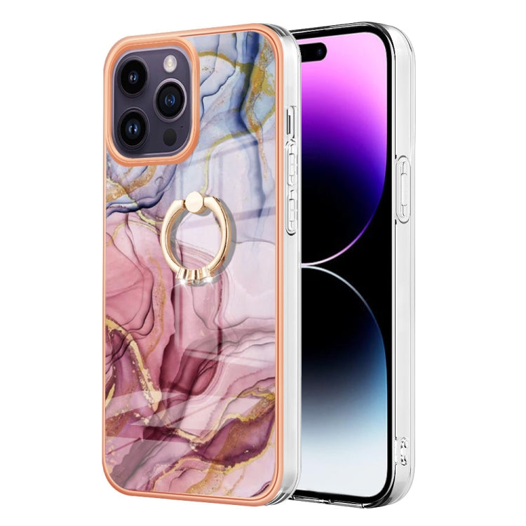 Electroplating Marble Dual-side IMD Phone Case with Ring, For iPhone 16 Pro Max, For iPhone 16 Pro, For iPhone 16 Plus, For iPhone 16