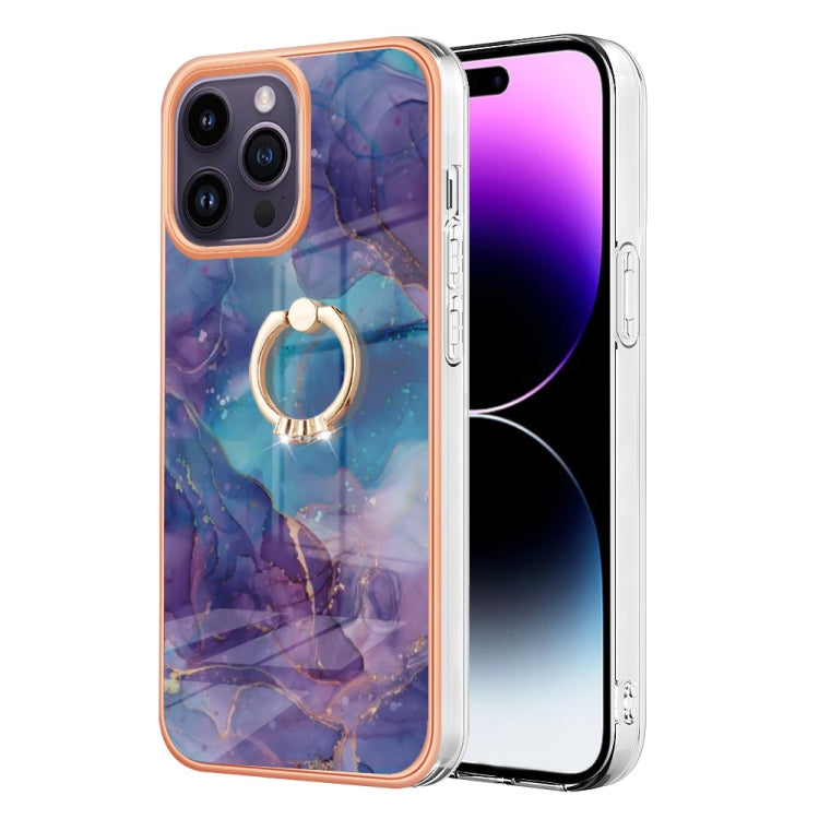 Electroplating Marble Dual-side IMD Phone Case with Ring, For iPhone 16 Pro Max, For iPhone 16 Pro, For iPhone 16 Plus, For iPhone 16