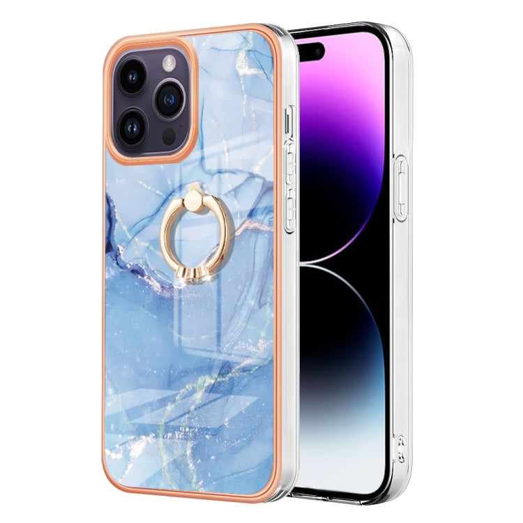 Electroplating Marble Dual-side IMD Phone Case with Ring, For iPhone 16 Pro Max, For iPhone 16 Pro, For iPhone 16 Plus, For iPhone 16