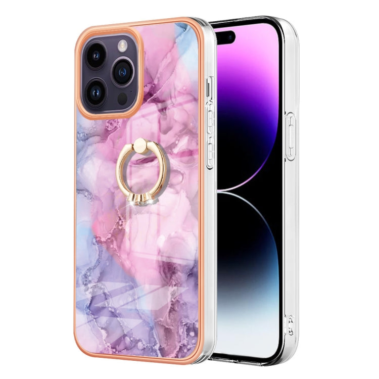 Electroplating Marble Dual-side IMD Phone Case with Ring, For iPhone 16 Pro Max, For iPhone 16 Pro, For iPhone 16 Plus, For iPhone 16