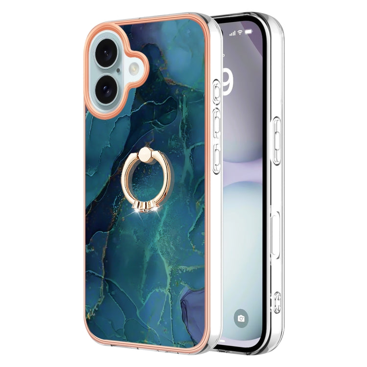 Electroplating Marble Dual-side IMD Phone Case with Ring, For iPhone 16 Pro Max, For iPhone 16 Pro, For iPhone 16 Plus, For iPhone 16