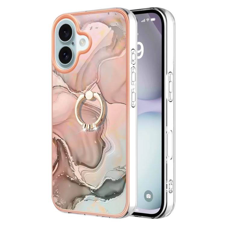 Electroplating Marble Dual-side IMD Phone Case with Ring, For iPhone 16 Pro Max, For iPhone 16 Pro, For iPhone 16 Plus, For iPhone 16